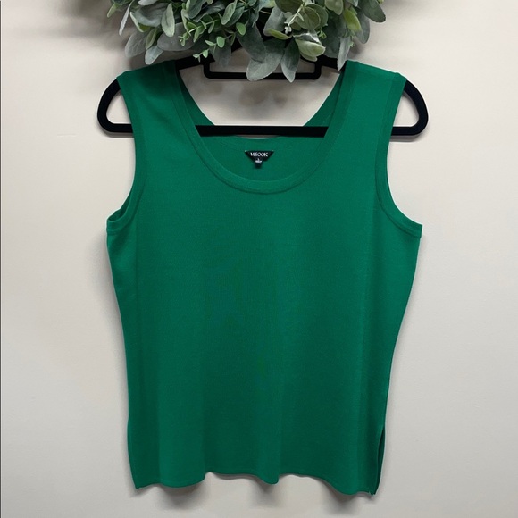 Misook Knit Double Scoop Neck Sleeveless Tank Green L - Picture 1 of 10